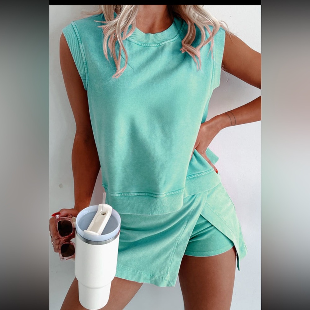 1056. Mineral Wash skort set mint green